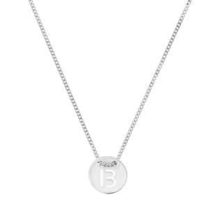 Zilveren ketting met ronde bedel met letter B