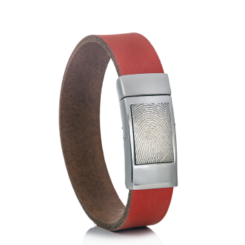 Leren armband met zilveren drukslot, kleur rood