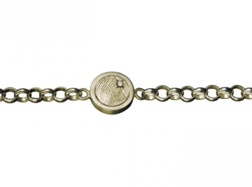 Armband schakel goud 5mm rond brede rand met afdruk en steentje