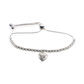 Zilveren gevlochten armband met hartvormige bedel en zirkonia