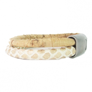 B&L dubbel leren armband bruin-wit