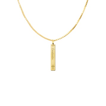 Gepersonaliseerde gouden communie bar hanger met kruis