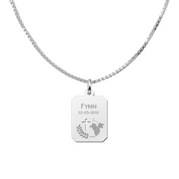 Gepersonaliseerde Zilveren Communie Hanger met Naam en Datum met ketting