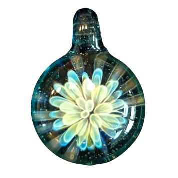 Dahlia hanger glas lichtblauw - blauw - amber