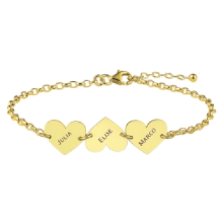 Gouden armband drie hartjes met naam Names4ever