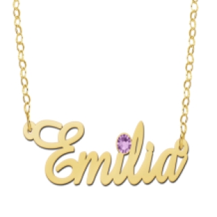 Gouden naamketting met geboortesteen Emilia