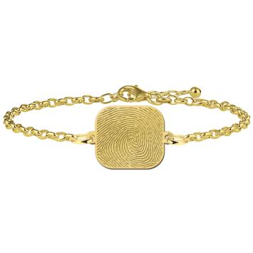 Gouden schakel armband met vingerafdruk op rechthoek met afgeronde hoeken