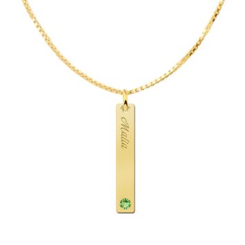 Gouden Bar naamketting hanger met gravure en geboortesteen Names4Ever met ketting