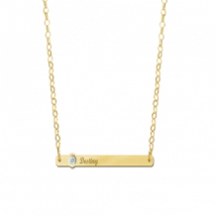 Gouden Bar naamketting met Zirkonia Names4Ever