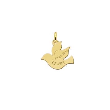 Gouden duif hanger met naam en datum communie cadeau