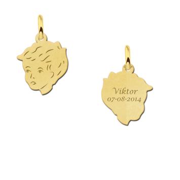 Kinderhoofdje jongen klein in goud met achterkant gravure Names4ever