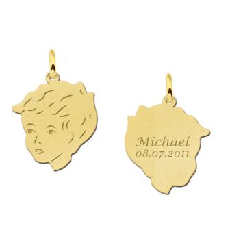 Gouden jongens kinderhoofdje met achterkant gravure Names4ever