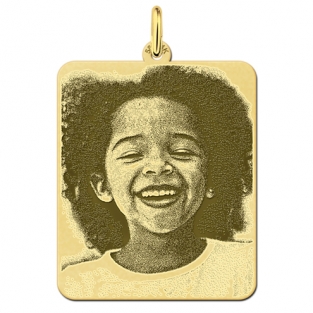 Gouden ketting met foto hanger rechthoekig