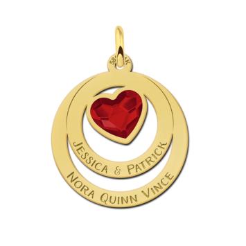 Familie ketting met swarovski steen in hartvorm goud