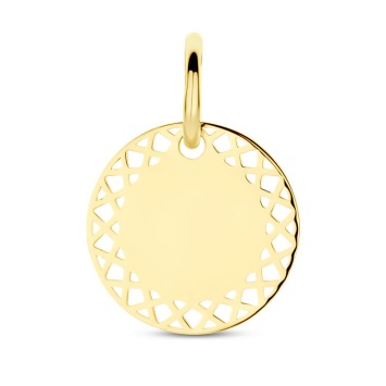 Gouden ketting met foto hanger rond met sierlijke rand