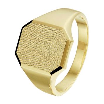 Gouden zegelring met vingerafdruk in achtkant