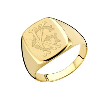 Rechthoekige Gouden zegelring met monogram Names4Ever