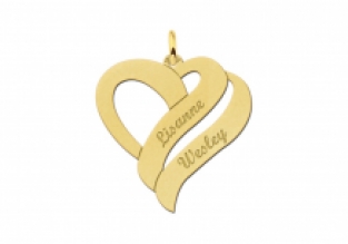 Ketting hanger goud dubbel hart groot