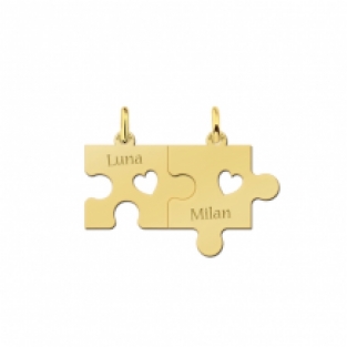 Koppel hanger puzzle met open harten goud