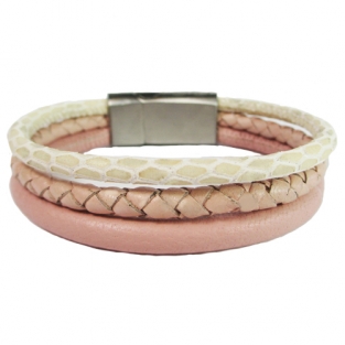 Leren armband B&L driedubbel roze