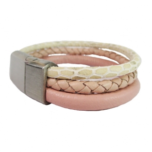 Leren armband B&L driedubbel roze