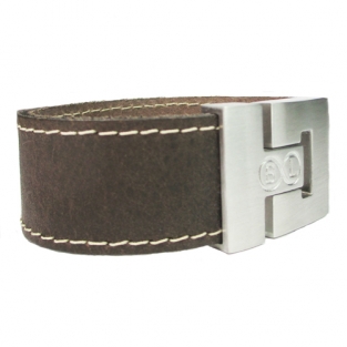 B&L leren armband bruin met witte stiksels