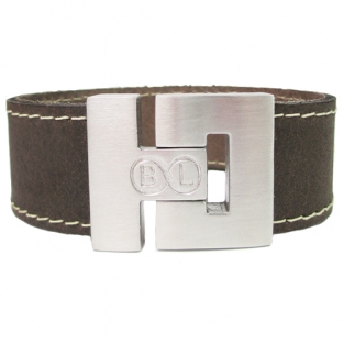 B&L leren armband bruin met witte stiksels