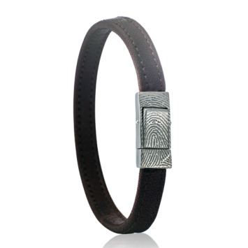 Leren armband met vingerafdruk met zilveren drukslot (20x9mm), kleur: 802 grijs
