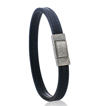 Leren armband met vingerafdruk met zilveren drukslot (20x9mm), kleur: 812 donkerblauw