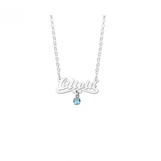 Kinder naamketting zilver model Olivia blauw zirkonia