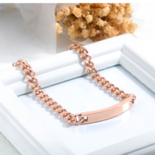 Rosé gouden stalen armband met plaat inclusief graveren