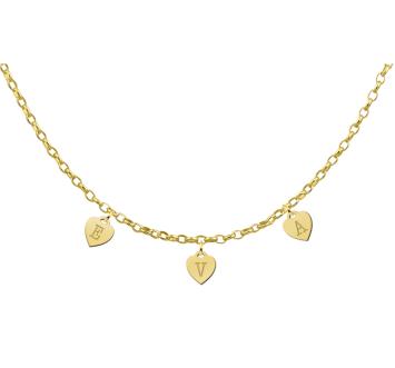Vergulde naamketting met letter hartjes