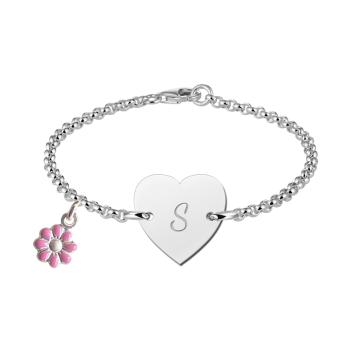 Armbandje schakel zilver met hartje 10mm en letter