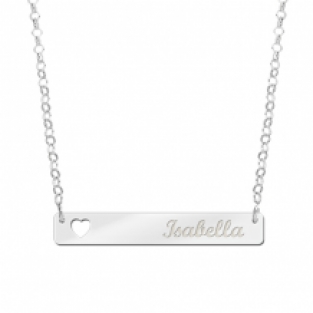 Zilveren Bar naamketting met Hartje Names4Ever