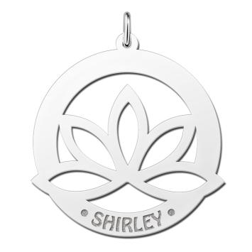 Zilveren bloemhanger lotus met naam of tekst graveren