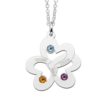 Hanger drie verbonden hartjes met tekst en steentjes