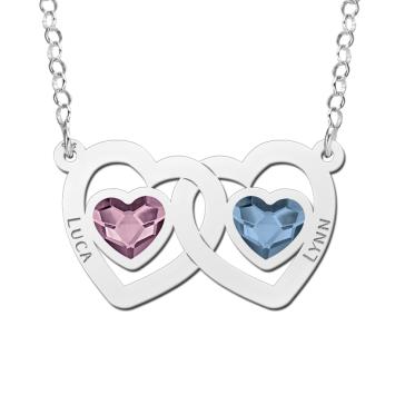 Familie ketting met hartjes swarovski steen zilver