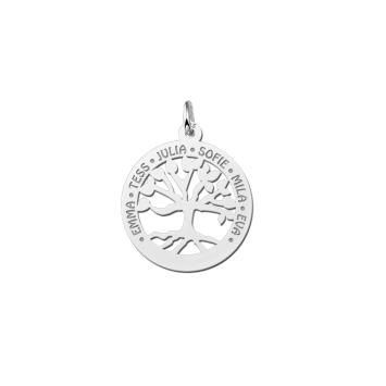 Familiehanger met levensboom rond klein zilver