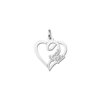 Ketting hart hanger met twee namen klein zilver