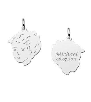 Kinderhoofdje jongen met achterkant gravure zilver Names4ever