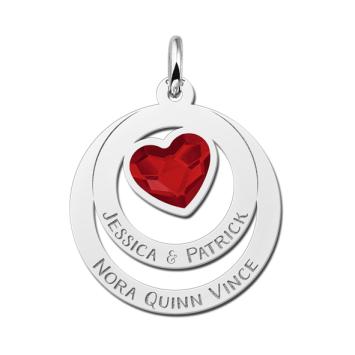 Familie ketting met swarovski steen in hartvorm zilver