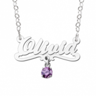 Zilveren naamketting Olivia Names4ever - paars