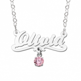 Zilveren naamketting Olivia Names4ever - roze