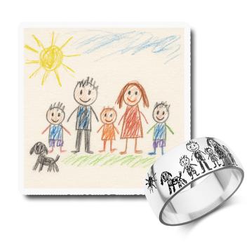 Bolle kindertekening gravure ring zilver kleur