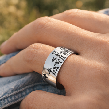 Bolle kindertekening gravure ring zilver