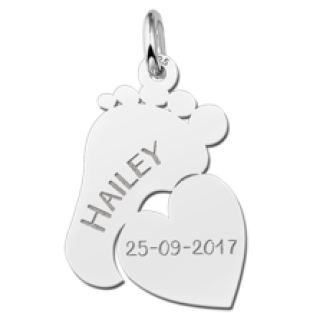 Zilveren mama hanger met voetje en hart Names4ever