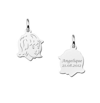 Kinderhoofdje meisje met achterkant gravure zilver klein Names4ever
