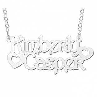 Naamketting zilver model Kimberly-Casper met hartjes