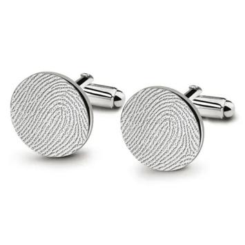 Ronde zilveren manchetknopen met vingerafdruk