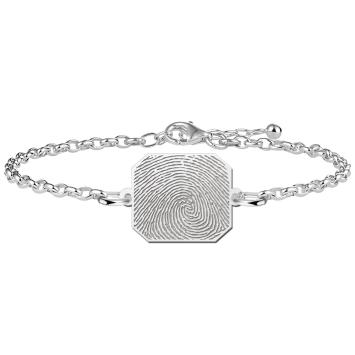 Zilveren schakel armband met vingerafdruk op rechthoek hoekig